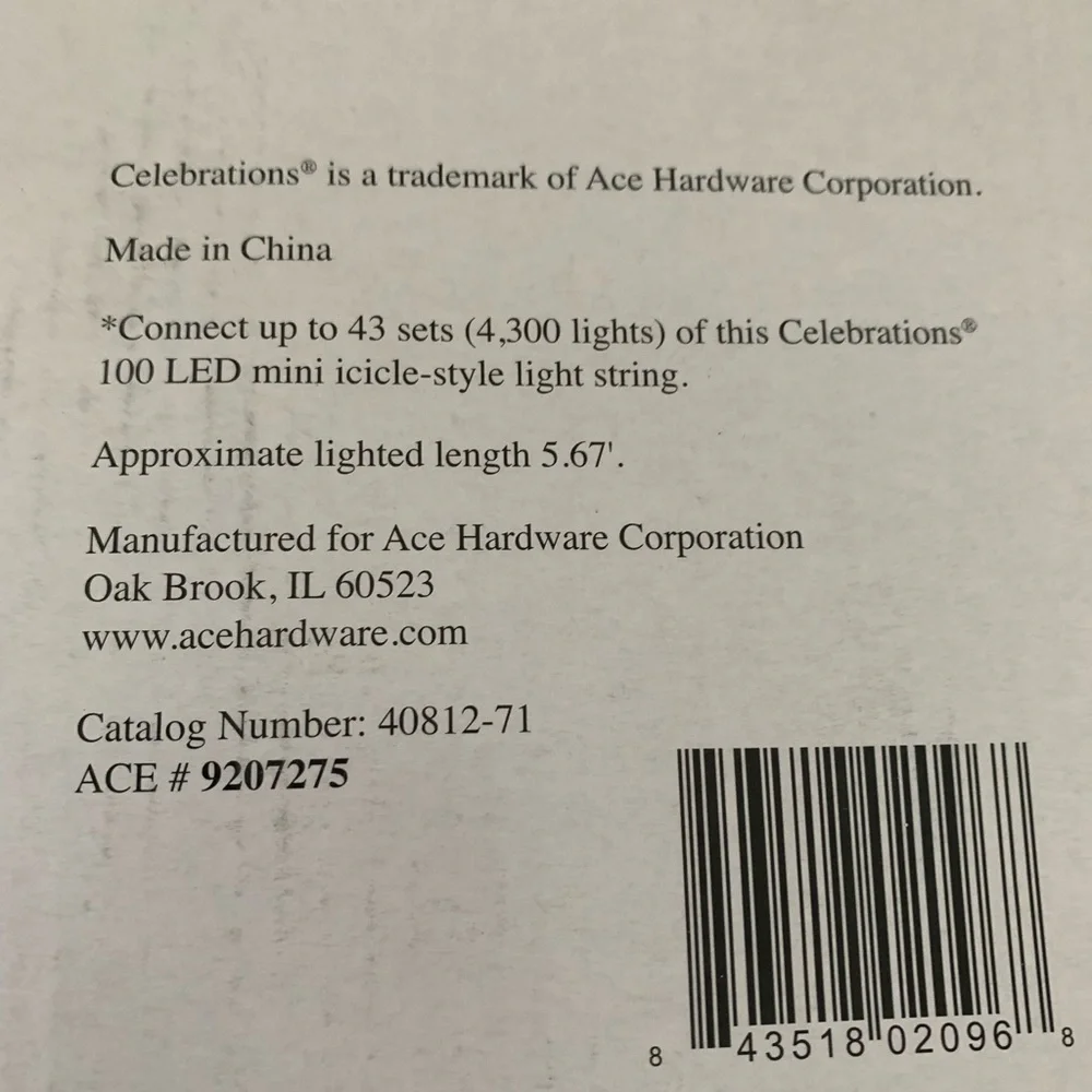 NOS ICICLE STYLE 100 count String Christmas Lights 6ft Celebrations LED Tested